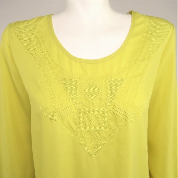Umgee Chartreuse Semi Sheer Embroidered Hi Low Top - Picture 2 of 6